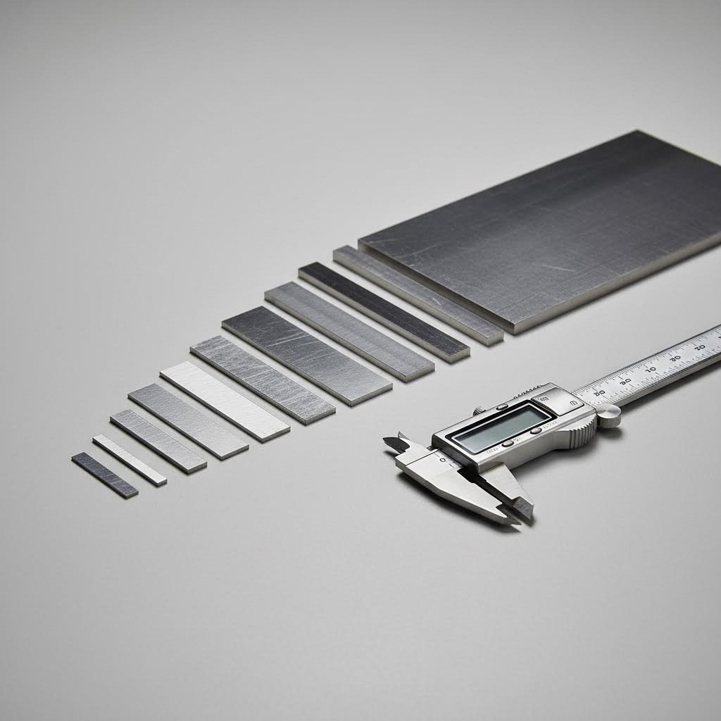 sheet metal samples showing gauge thickness variations from thin to thick
