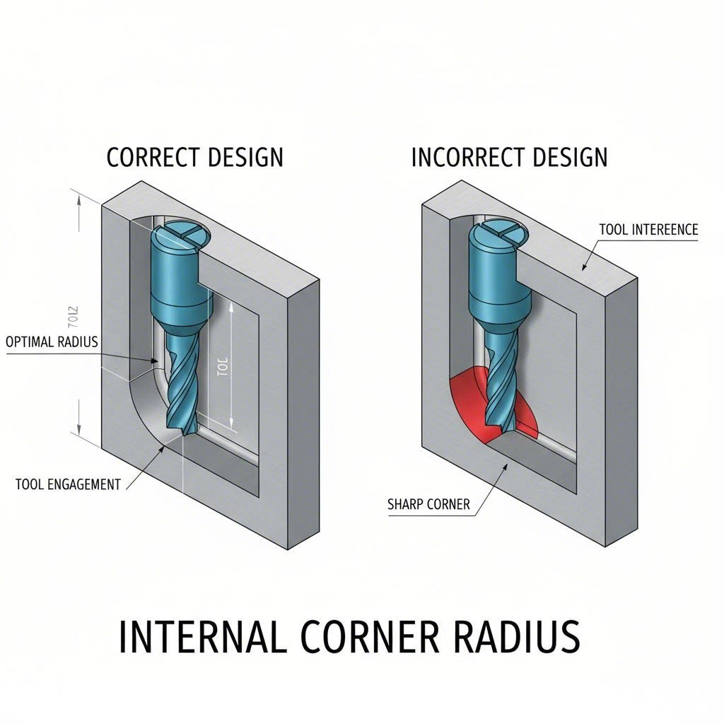 proper internal corner radii enable efficient machining with standard cutting tools