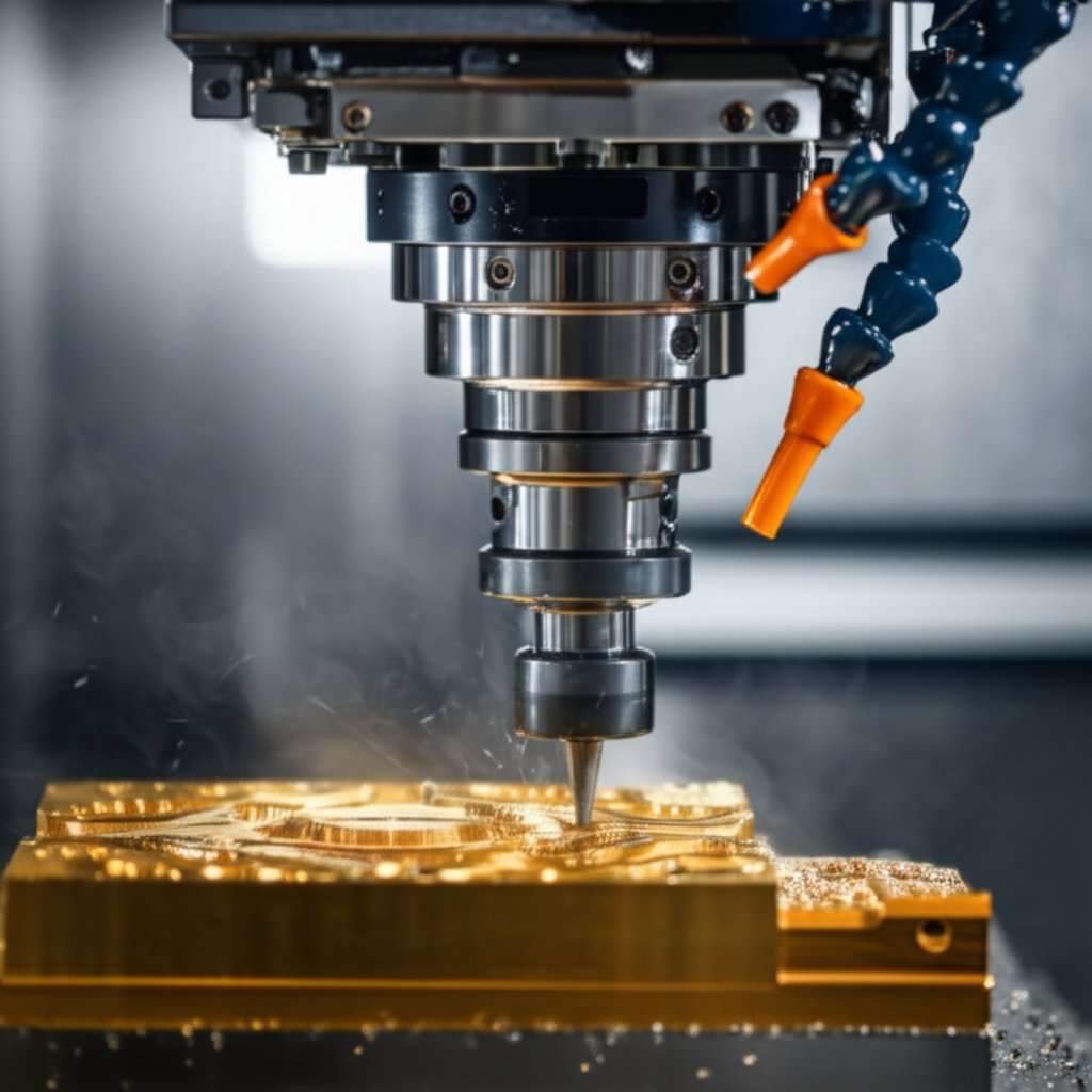 cnc machine precisely machining a complex brass component