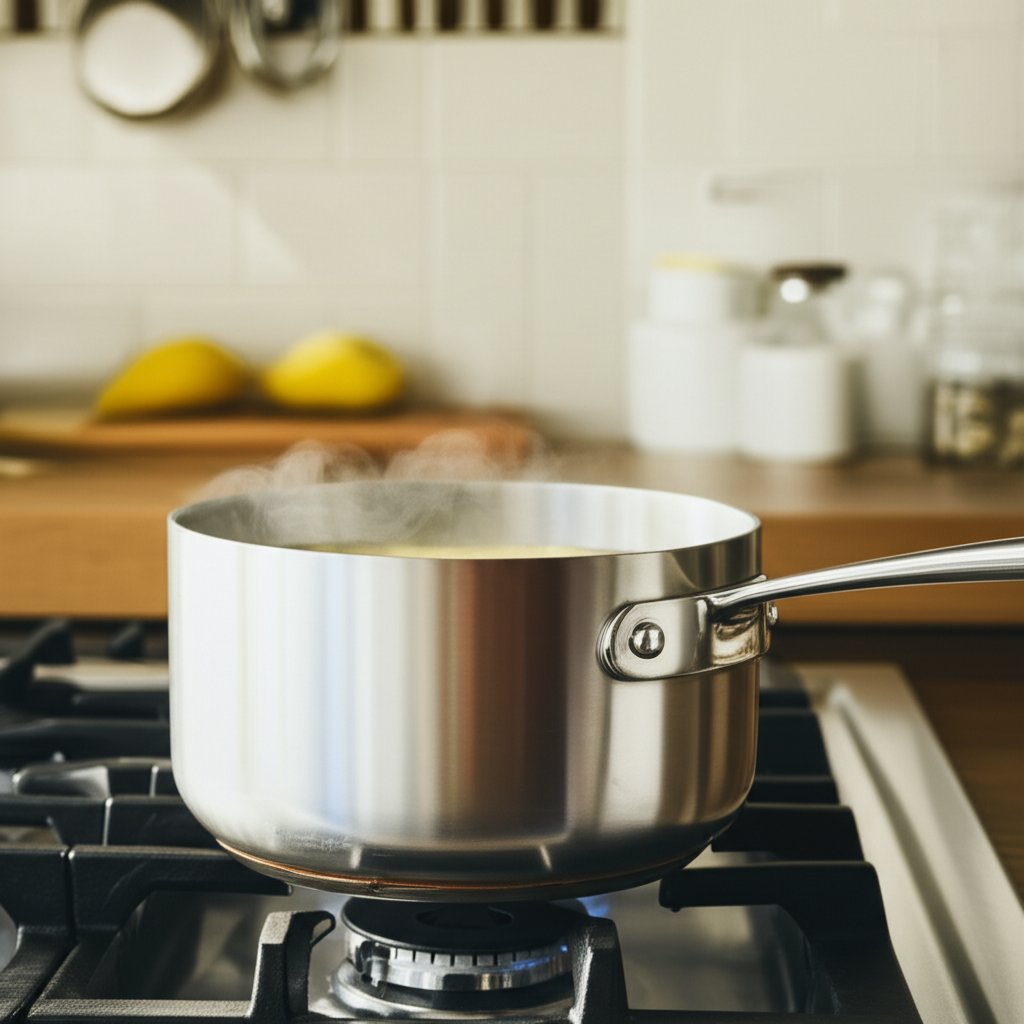 simmering an acidic solution in an aluminum pan to remove stains