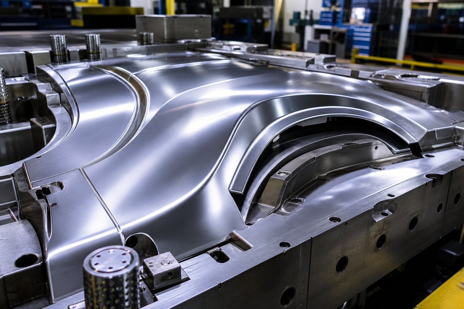 precision car wing stamping die showing the complex forming surfaces required for class a fender panel production