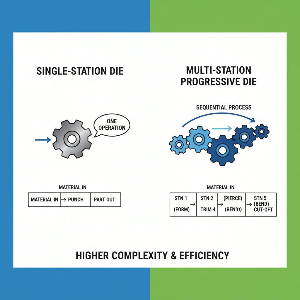 diagram comparing the process of single station and multi station dies