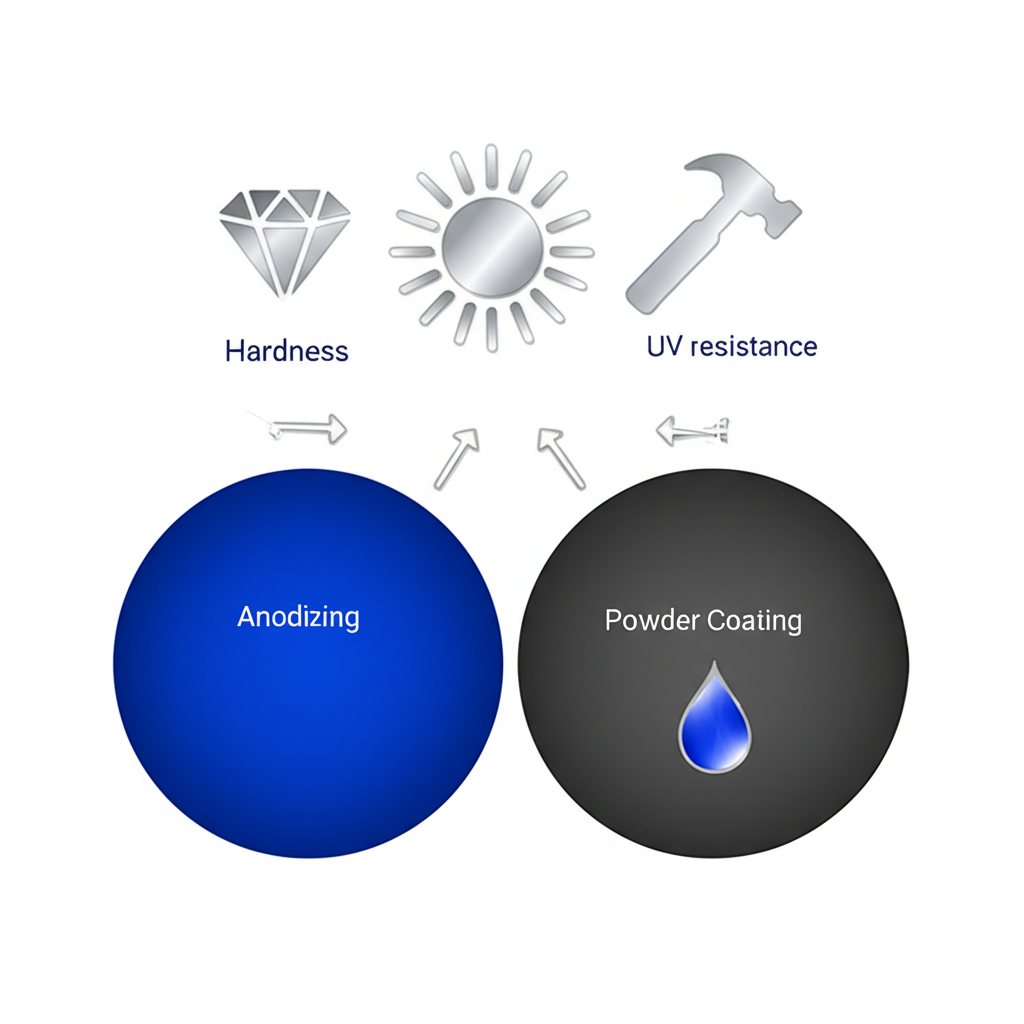 visual guide to the key durability differences between anodizing and powder coating
