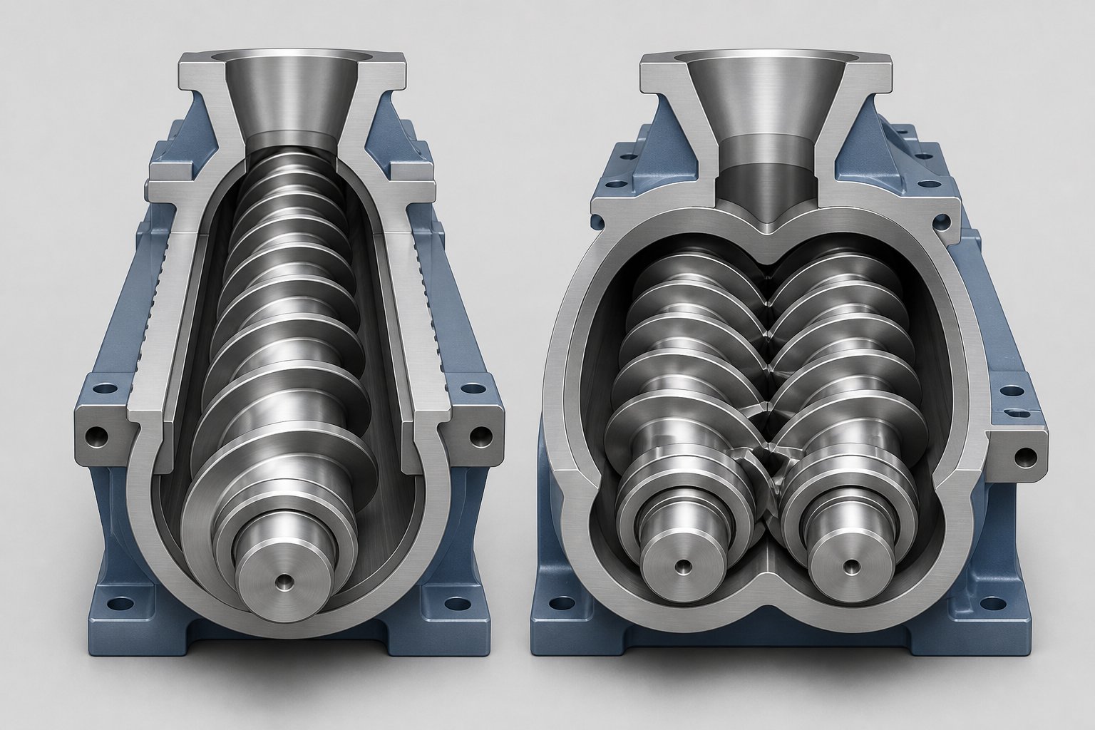cross section comparison of single screw and twin screw extruder barrel bore geometries