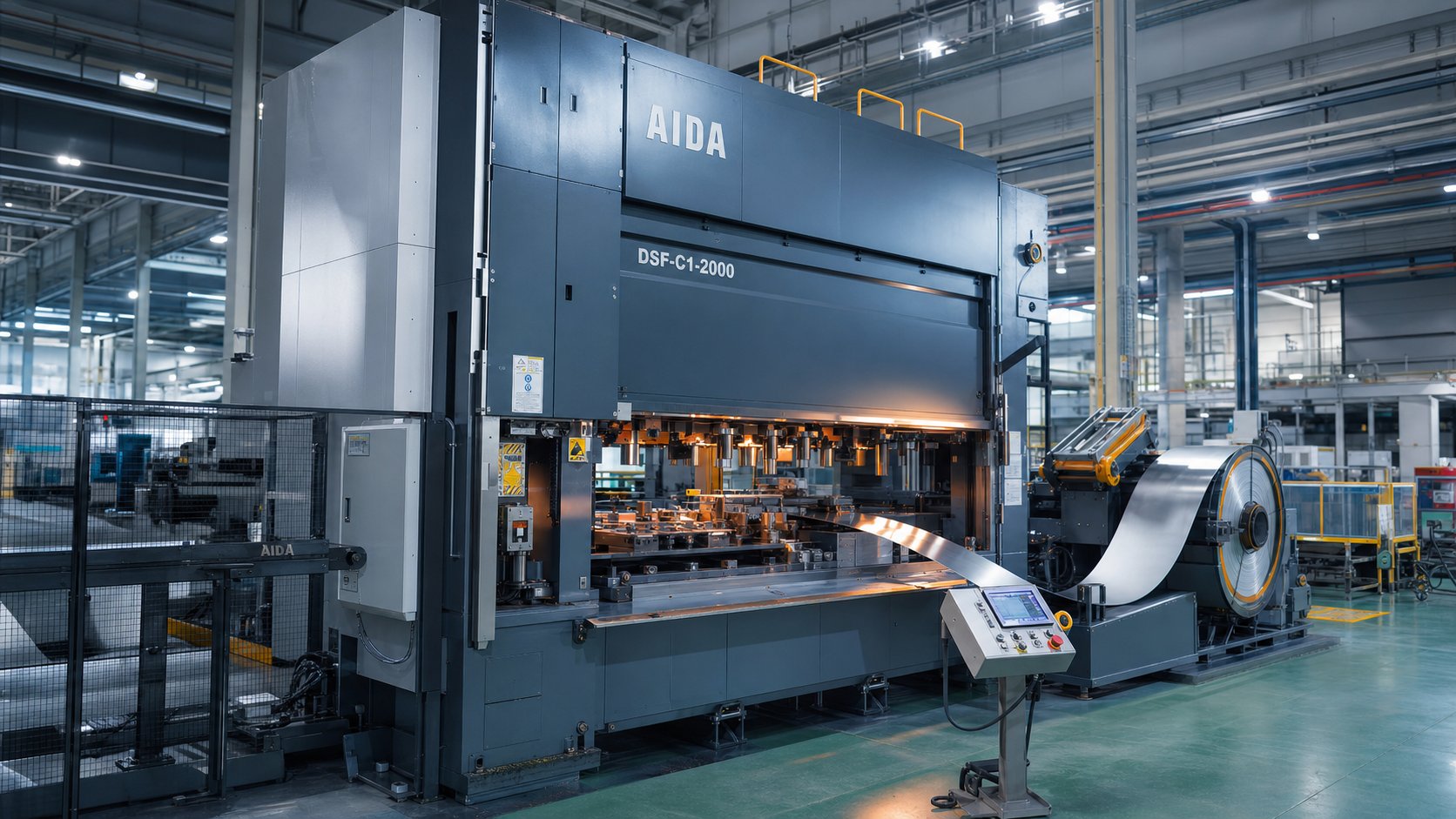 a progressive die stamping machine integrates press die set and coil feed line to transform flat metal strip into finished parts continuously