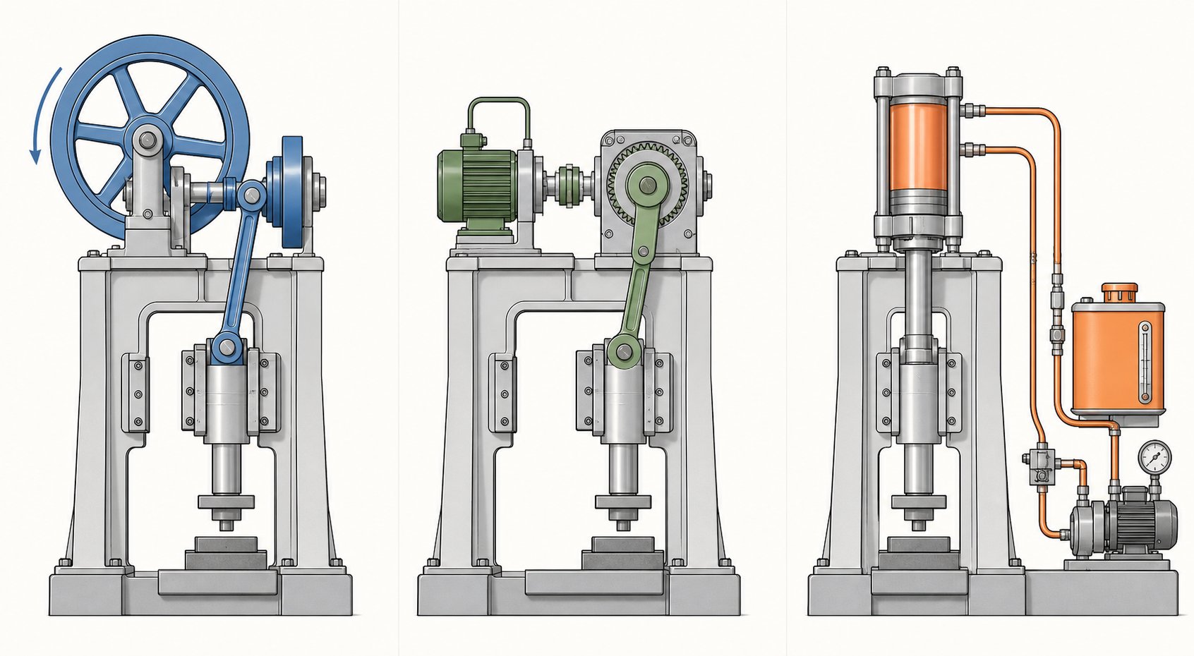 three press drive types used in progressive stamping mechanical crank servo motor and hydraulic cylinder configurations