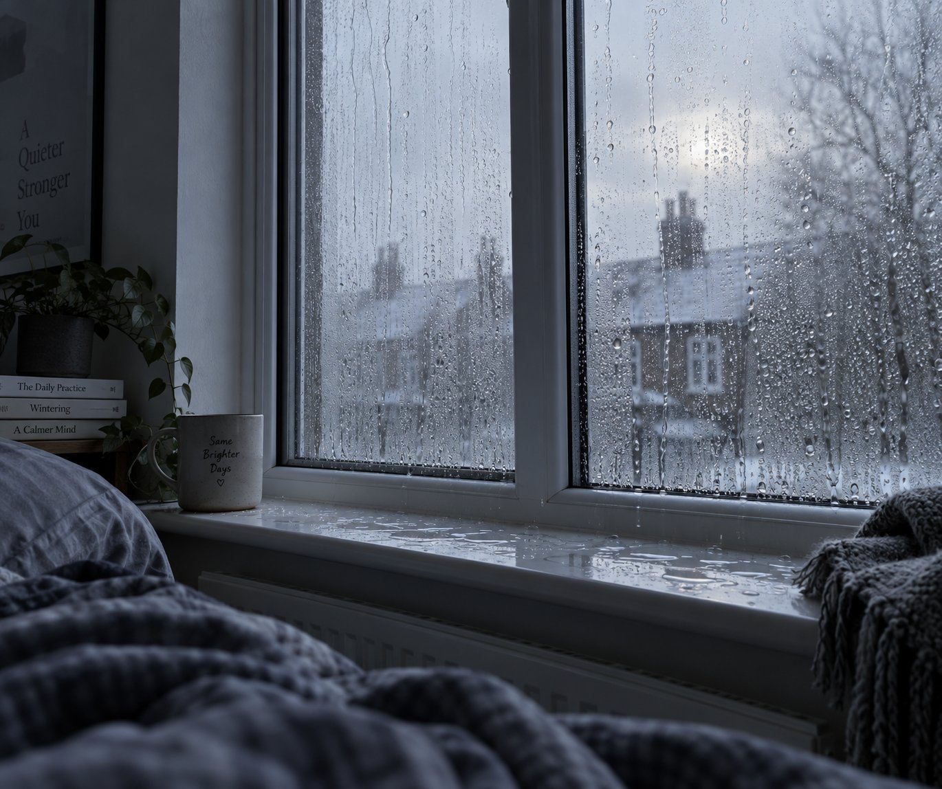 condensation streaming down sealed double glazed windows due to trapped indoor moisture