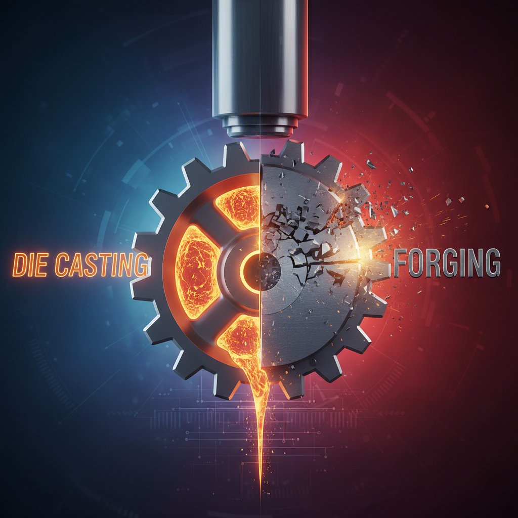 conceptual art showing the fluid process of die casting versus the solid force of forging