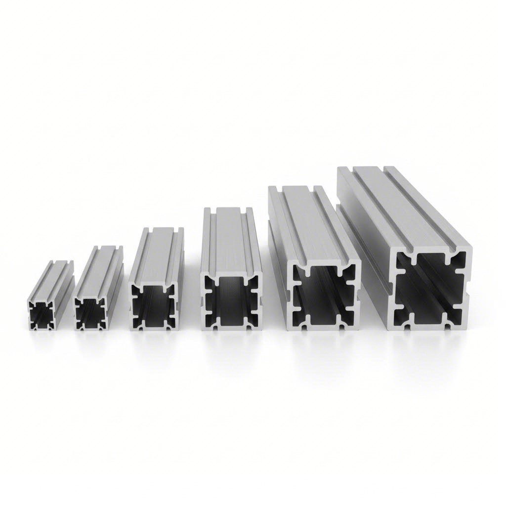 different aluminum extrusion series showing size variations for various load requirements