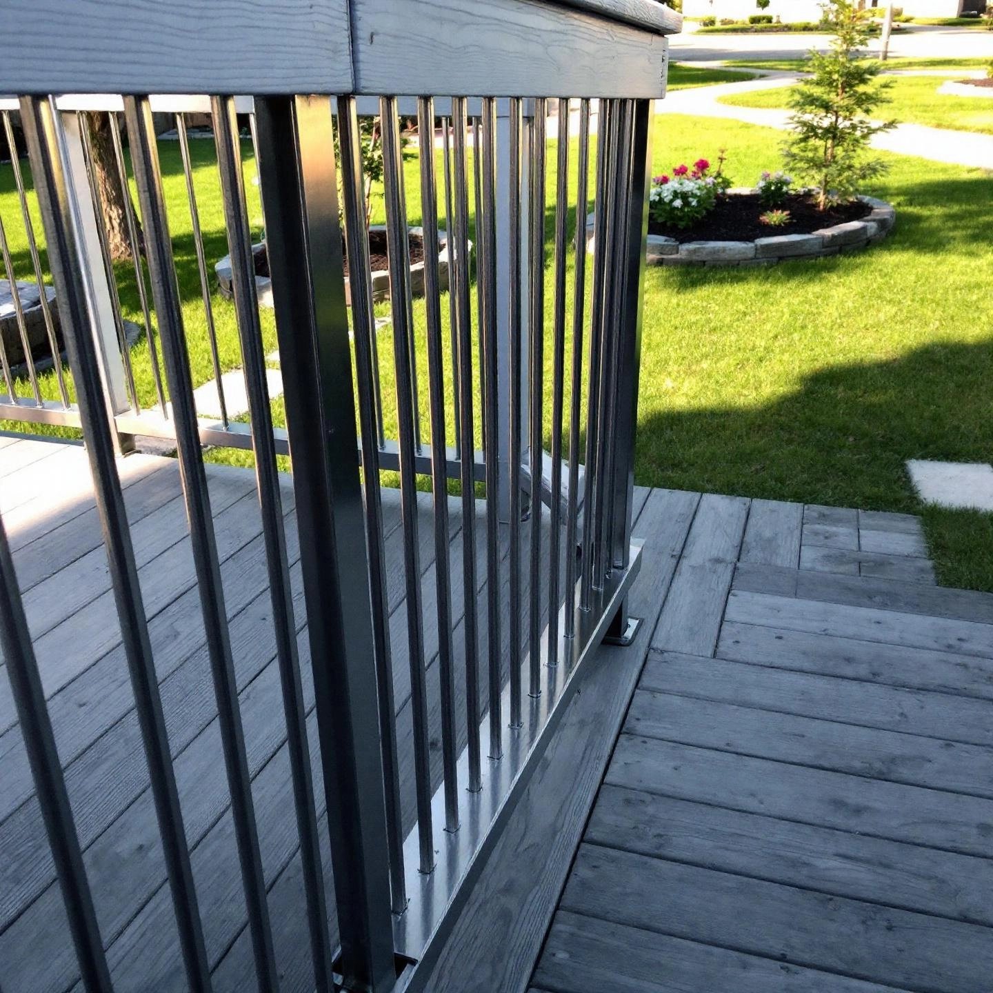integrated aluminum balusters create a cohesive safe and visually appealing deck railing system