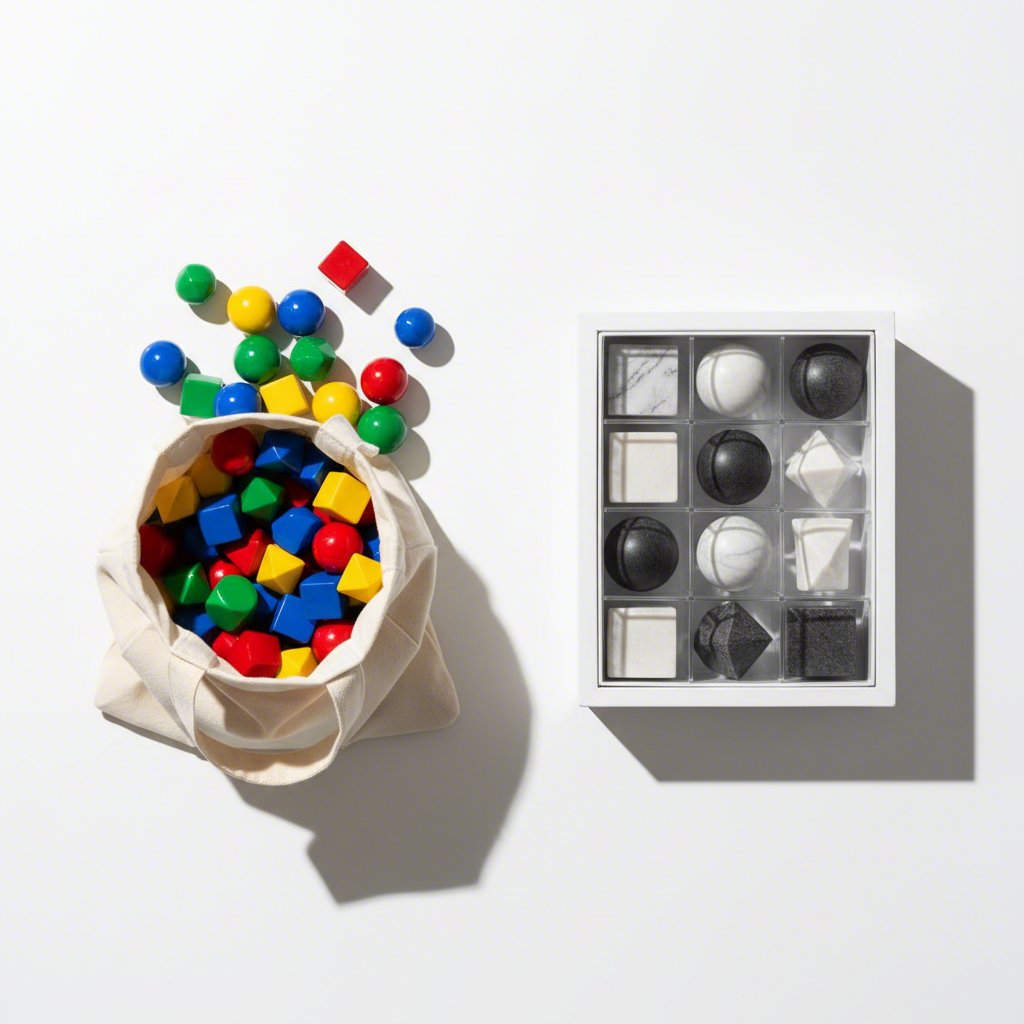 a visual metaphor for the storage capacity of a pouch versus the organization of a case