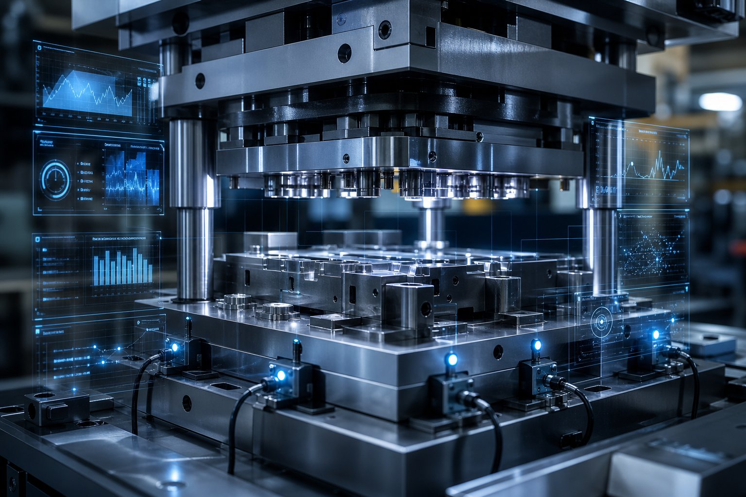 sensor equipped smart stamping die enabling real time force and vibration monitoring during production