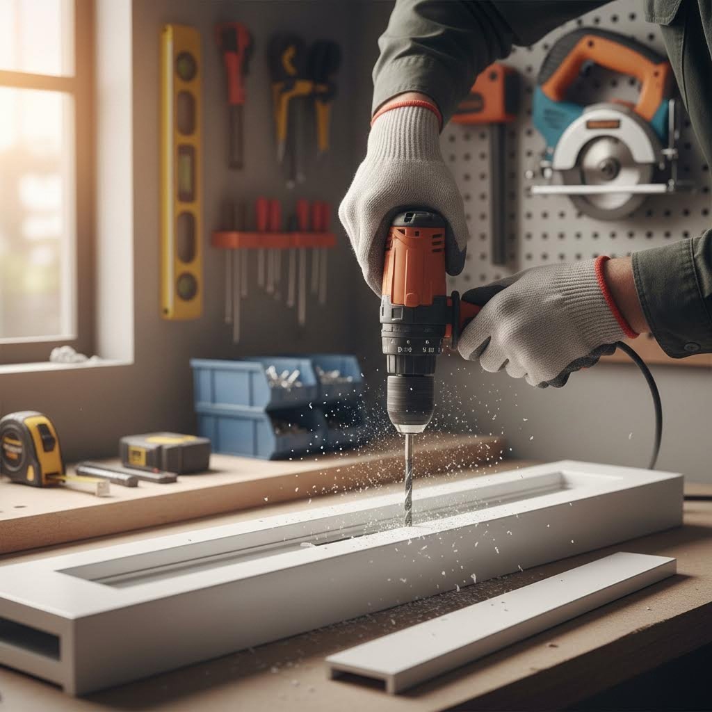 professional installation of trickle vent into window frame using power drill