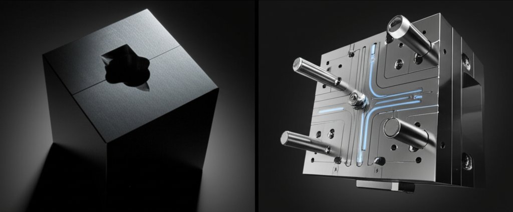 a visual comparison of a simple gravity die versus a complex engineered pressure die