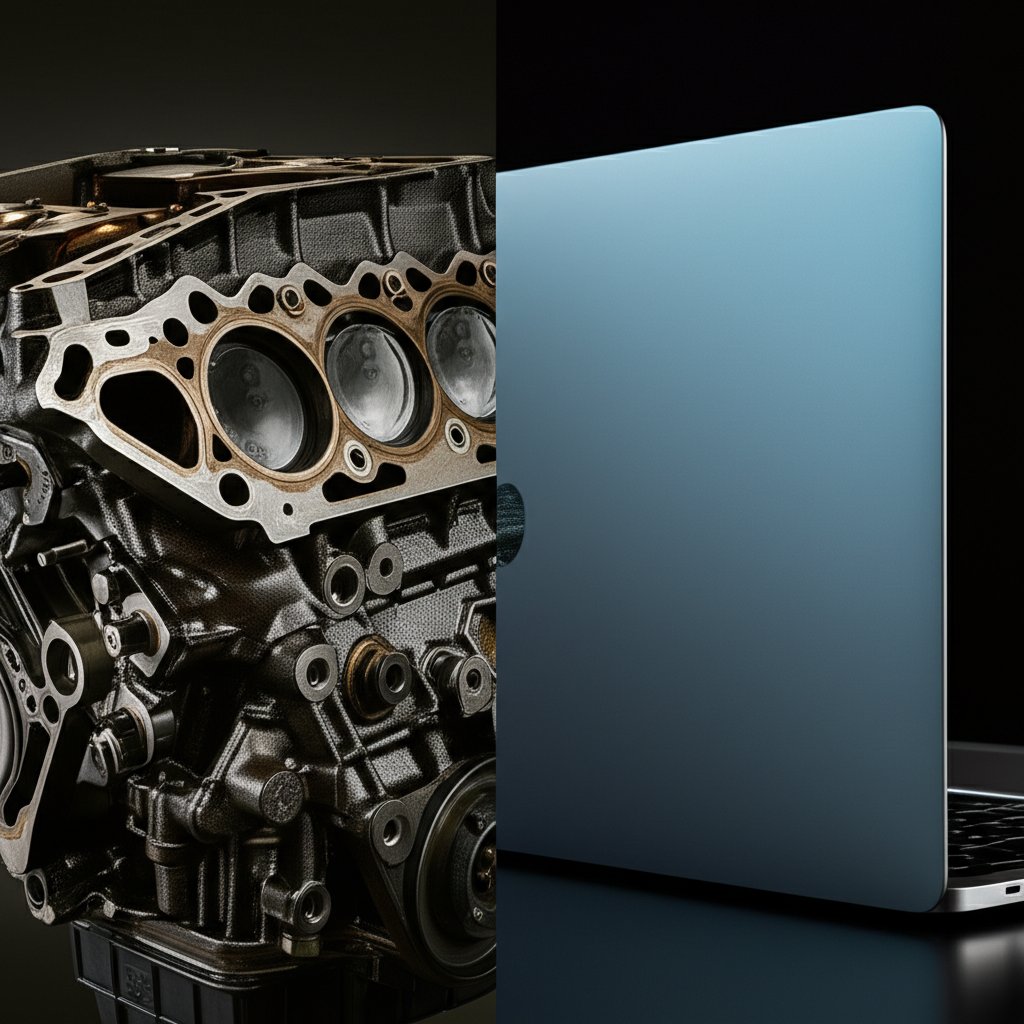 examples of parts made by gravity casting engine block and pressure casting laptop casing