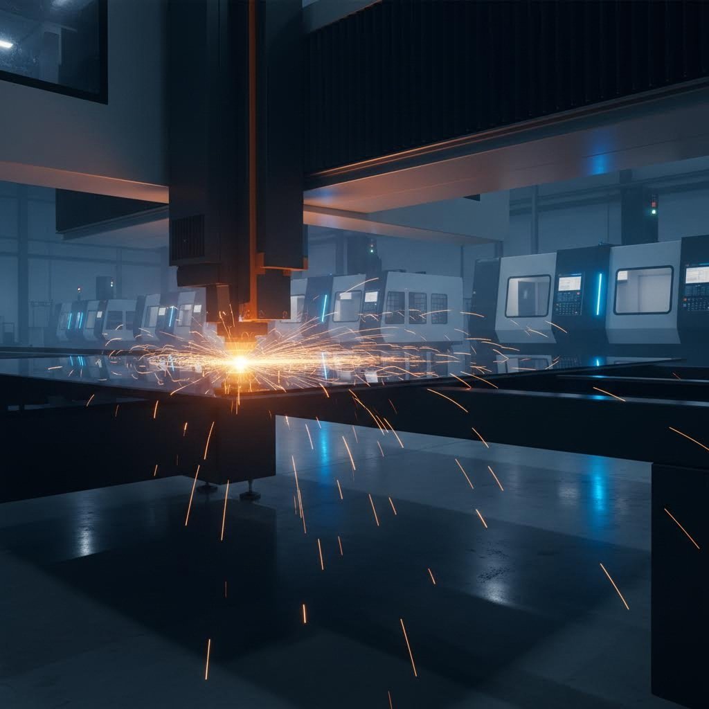 fiber laser cutting machine precisely processing sheet metal in a modern manufacturing facility