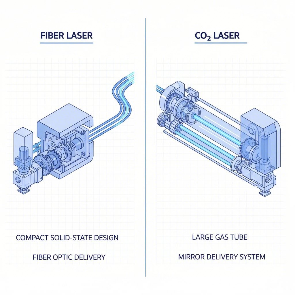 side by side comparison of fiber laser and co2 laser cutting system designs