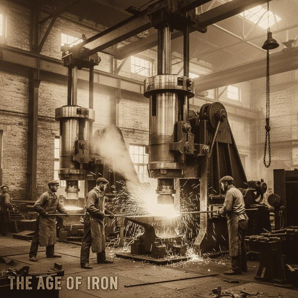 early automotive forging operations where steam powered machinery produced components for mass vehicle production