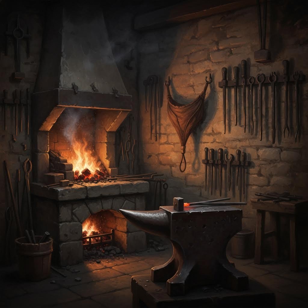 medieval blacksmith forge where craftsmen refined metalworking techniques that would influence automotive manufacturing