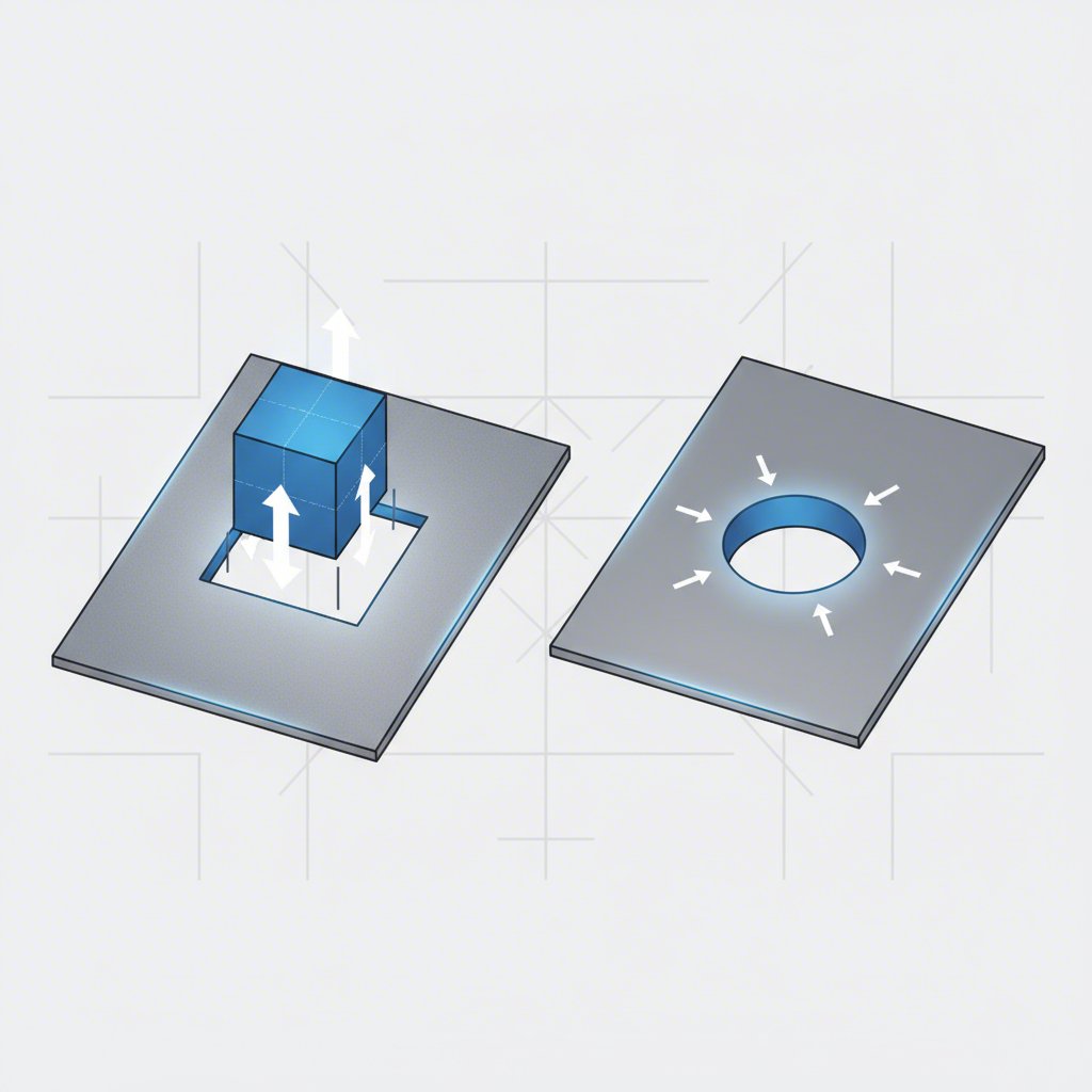 conceptual diagram illustrating the core difference between blanking and piercing processes in metalworking