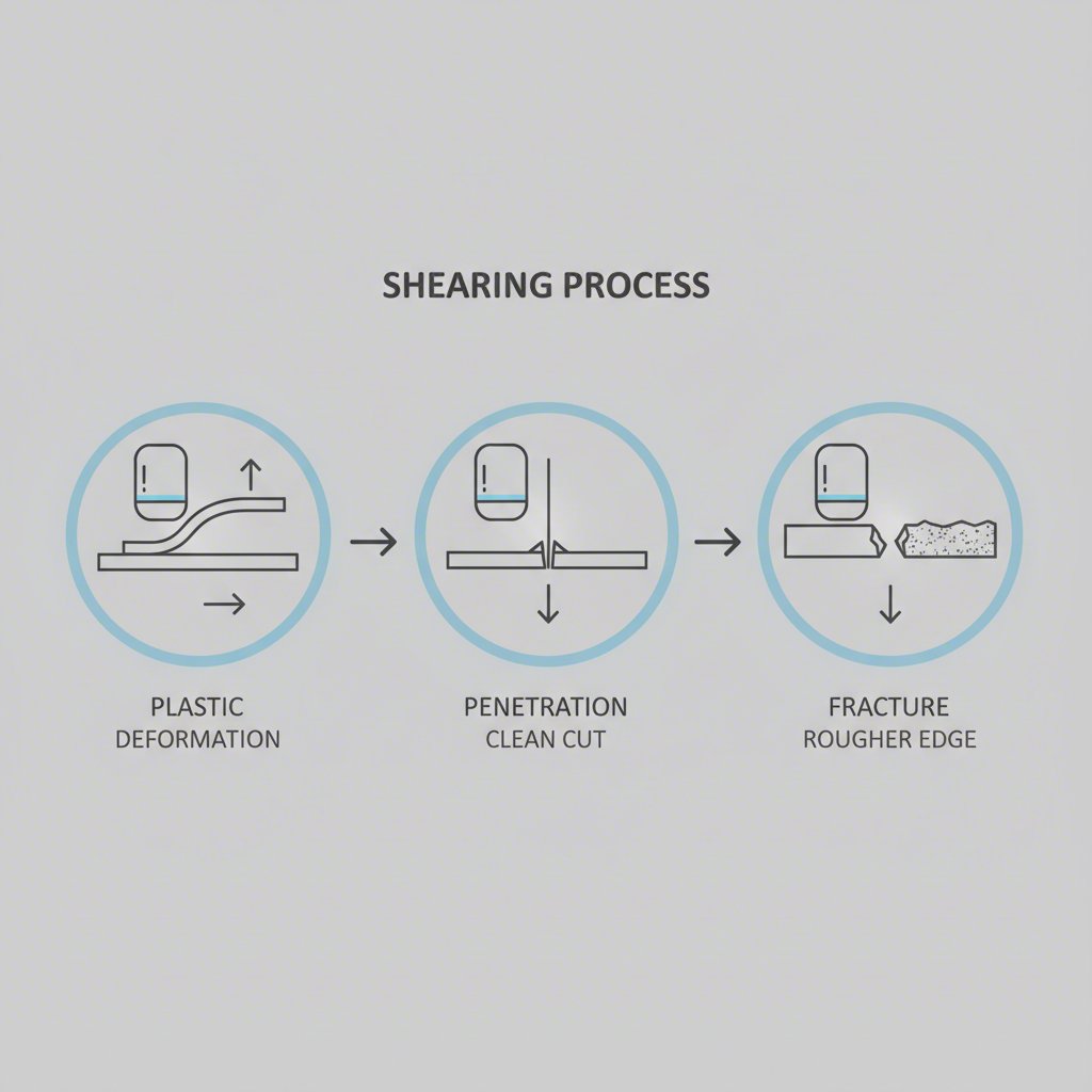 diagram of the three stages of the metal shearing cycle plastic deformation penetration and fracture