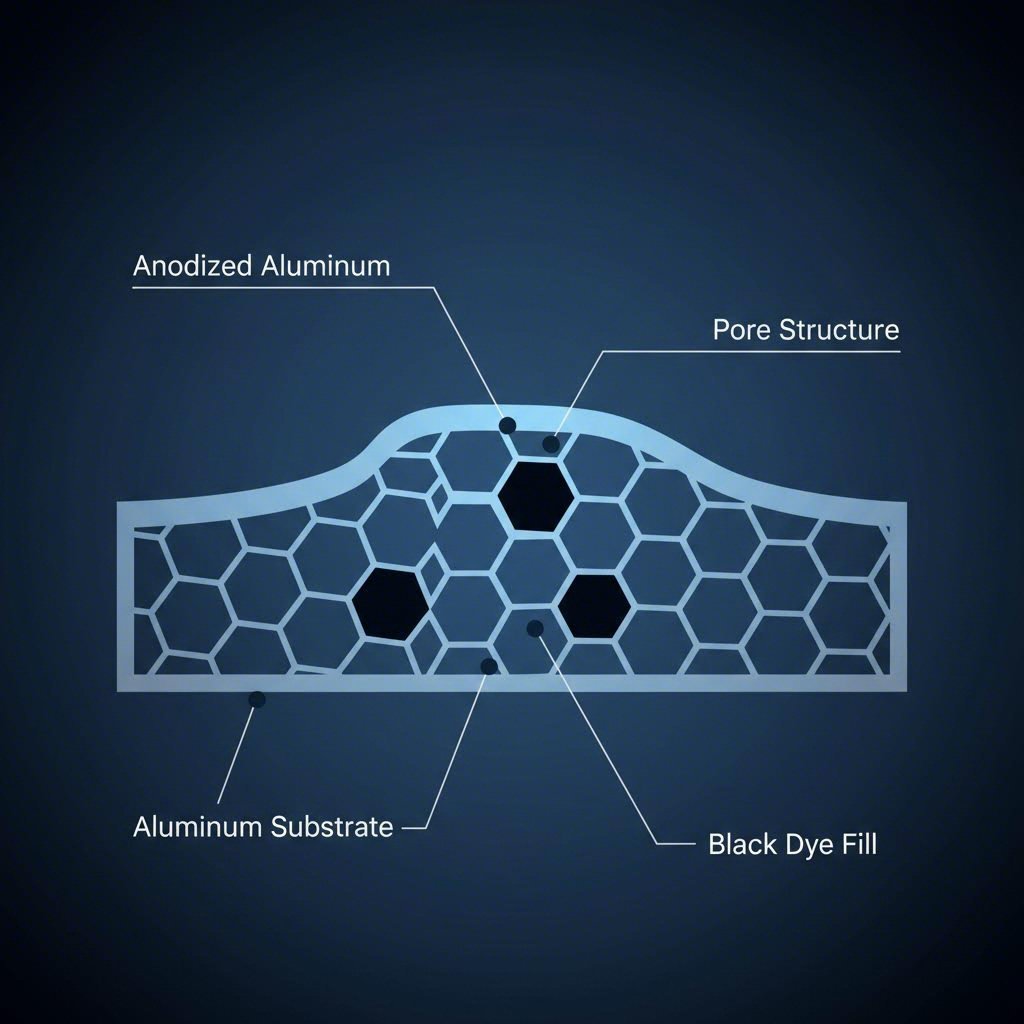 cross section illustration of the anodized aluminum oxide layer and pore structure