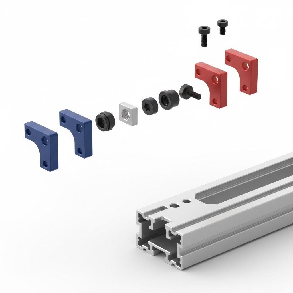 t slot connection hardware components demonstrating modular aluminum frame assembly options