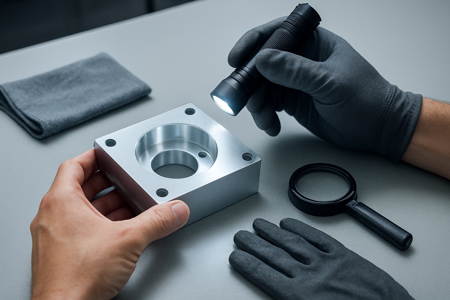 inspecting aluminum surface clues under angled light