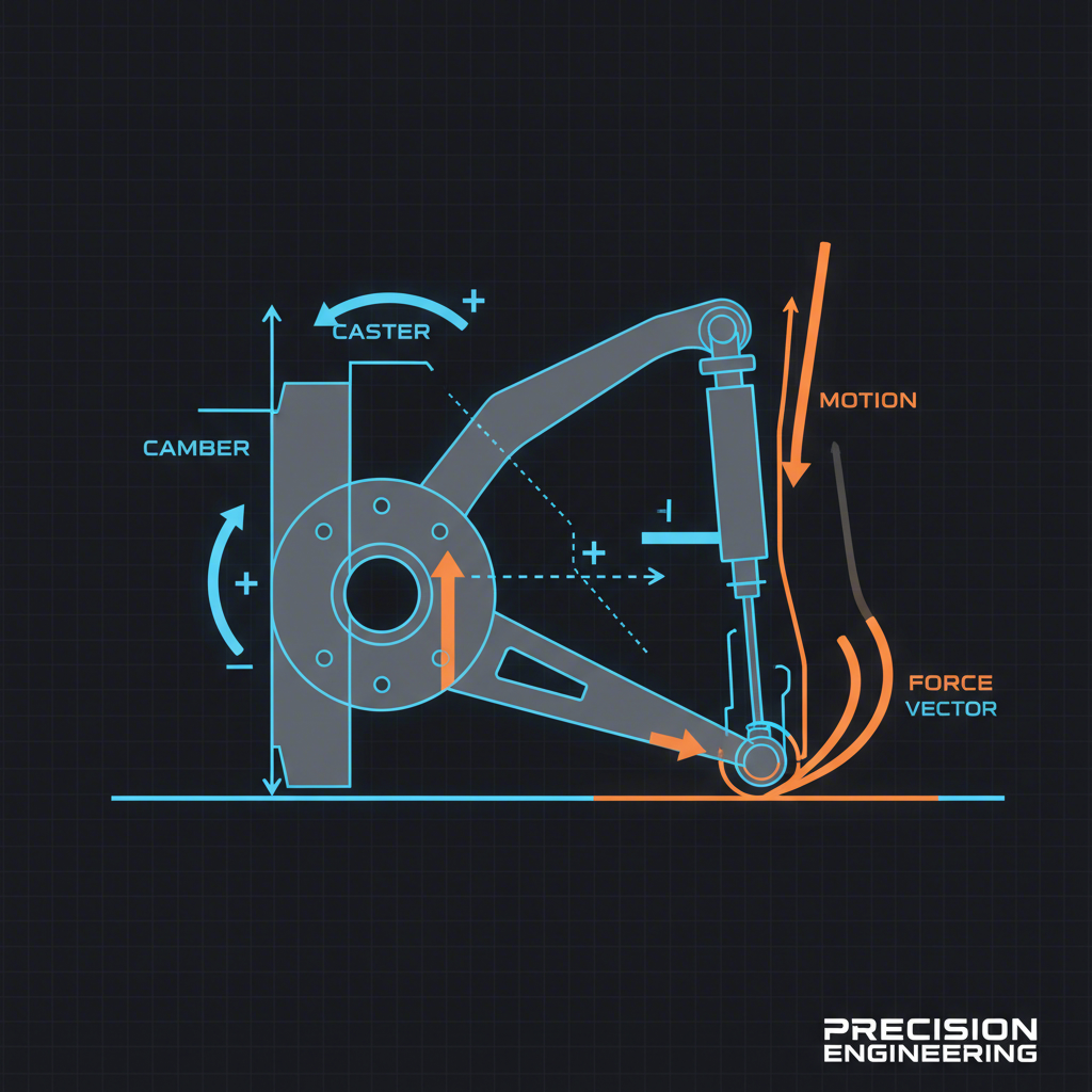 stylized diagram of suspension geometry forces for a custom vehicle build