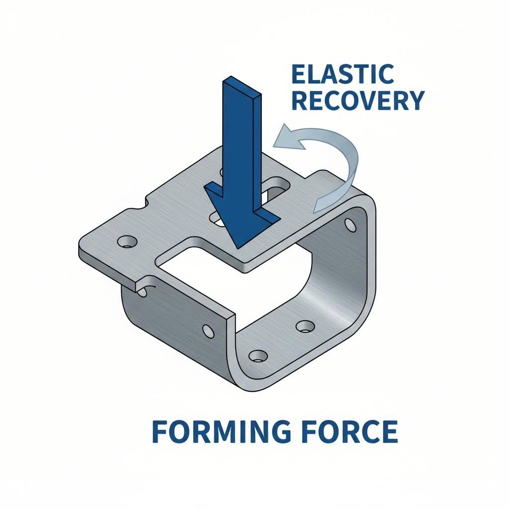 Engineering schematic illustrating the concept of springback in high strength steel stamping