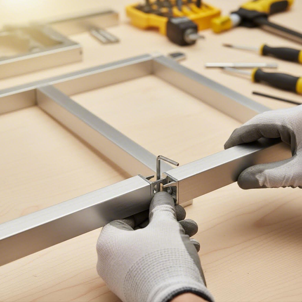 professional assembly technique for aluminum cabinet door frame corners