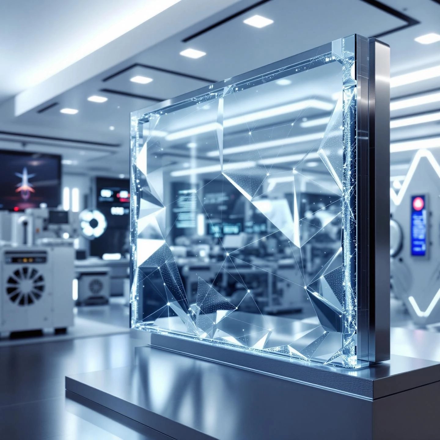transparent aluminum panel showcased in a high tech environment symbolizing advanced material innovation
