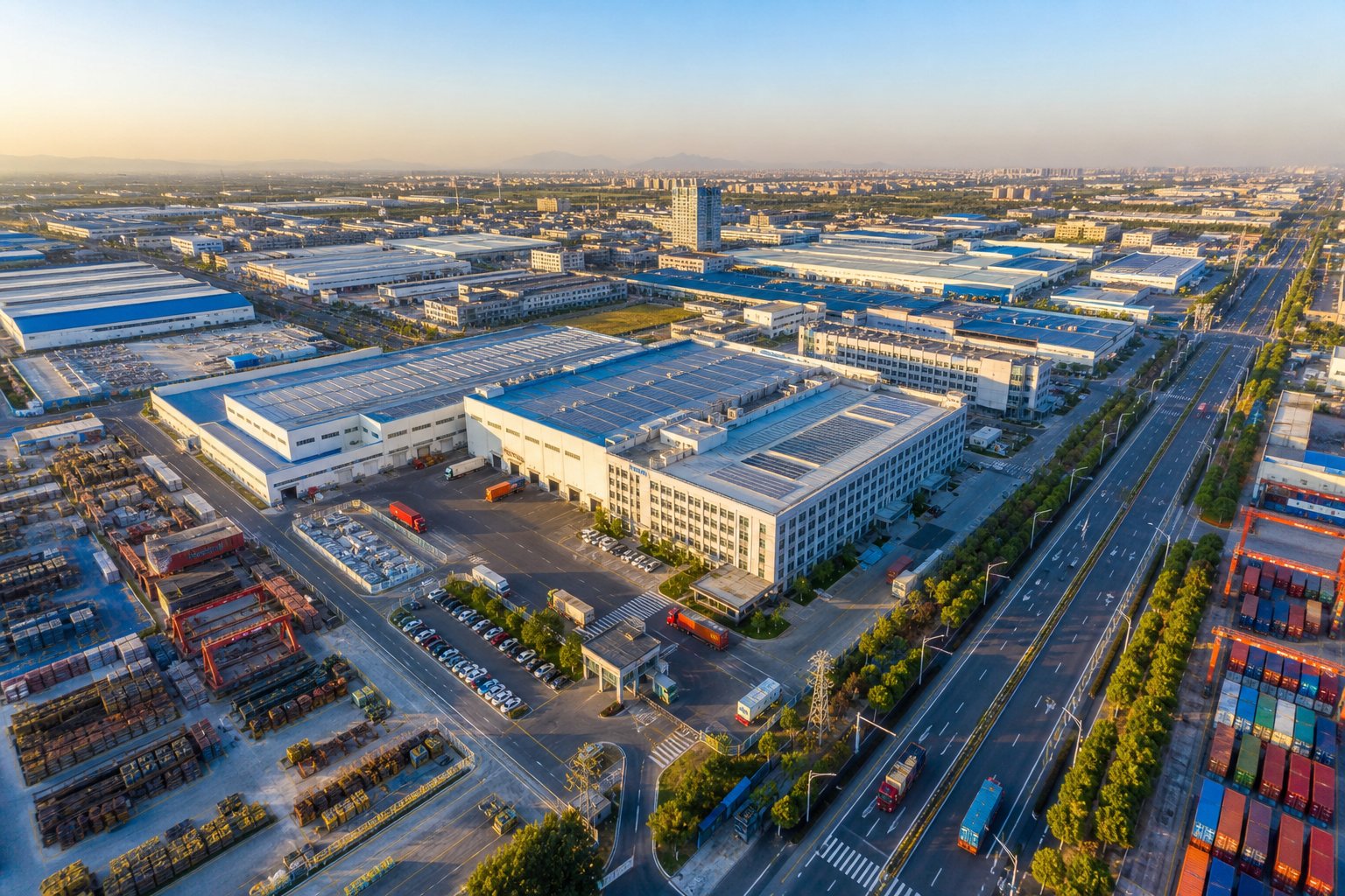 aerial view of a chinese plastics machinery manufacturing cluster where conical twin screw extruder factories operate within integrated supply chains