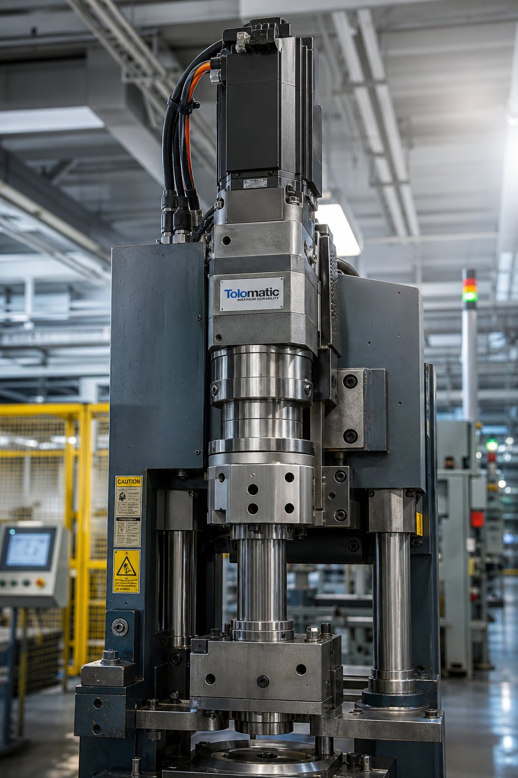 industrial servo press using a planetary roller screw actuator for high force electromechanical actuation