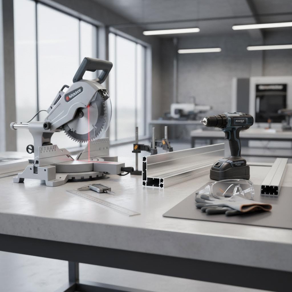 professional installation setup with precision tools for corner aluminum extrusion work