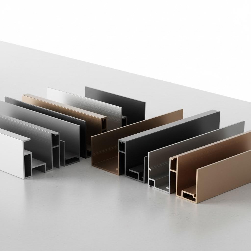 various corner aluminum extrusion profiles showcasing different geometries and surface finishes