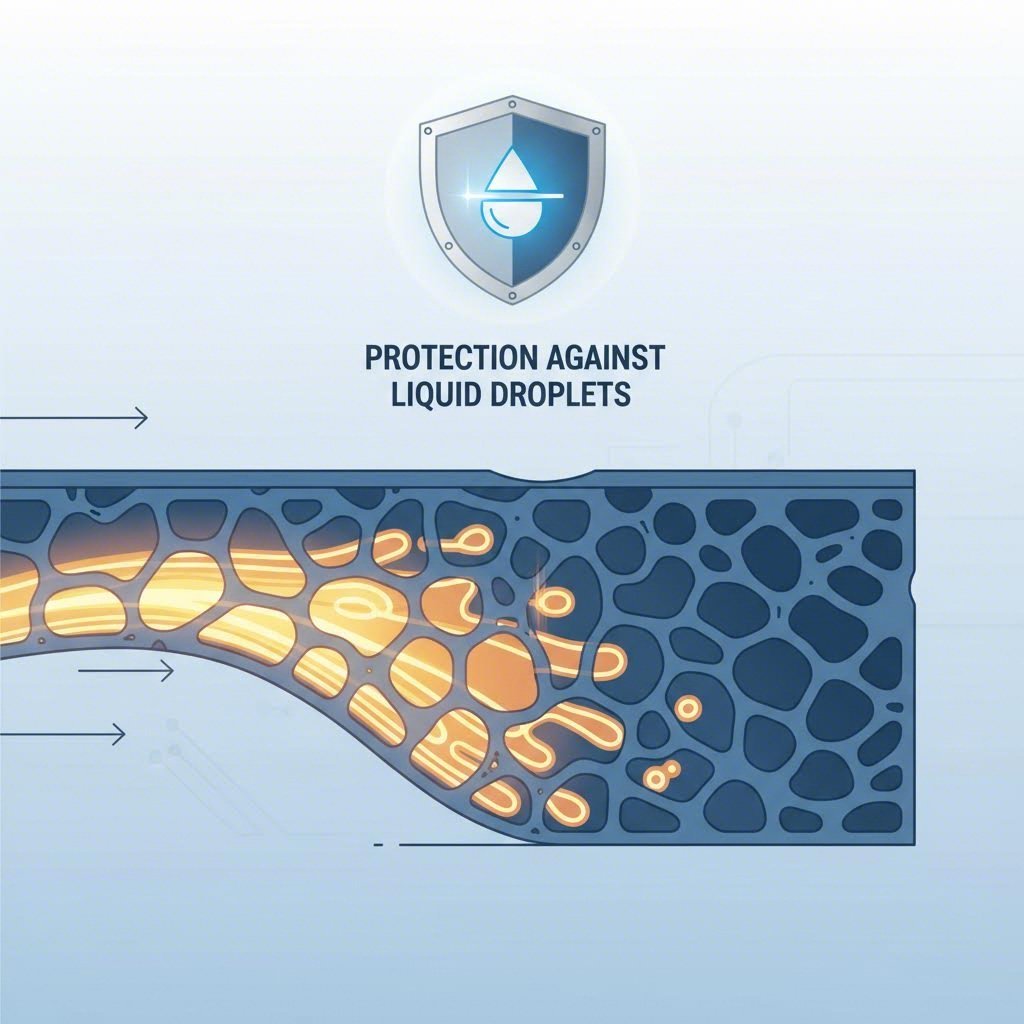 An abstract cross section diagram illustrating a liquid substance filling porous material to create a protective shield