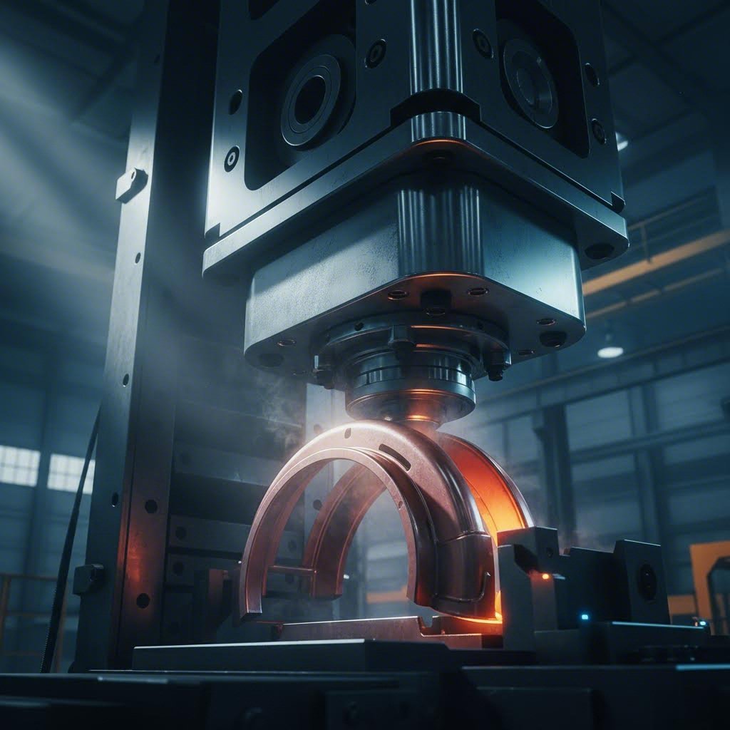 Hydraulic press stamping an automotive wheel house component