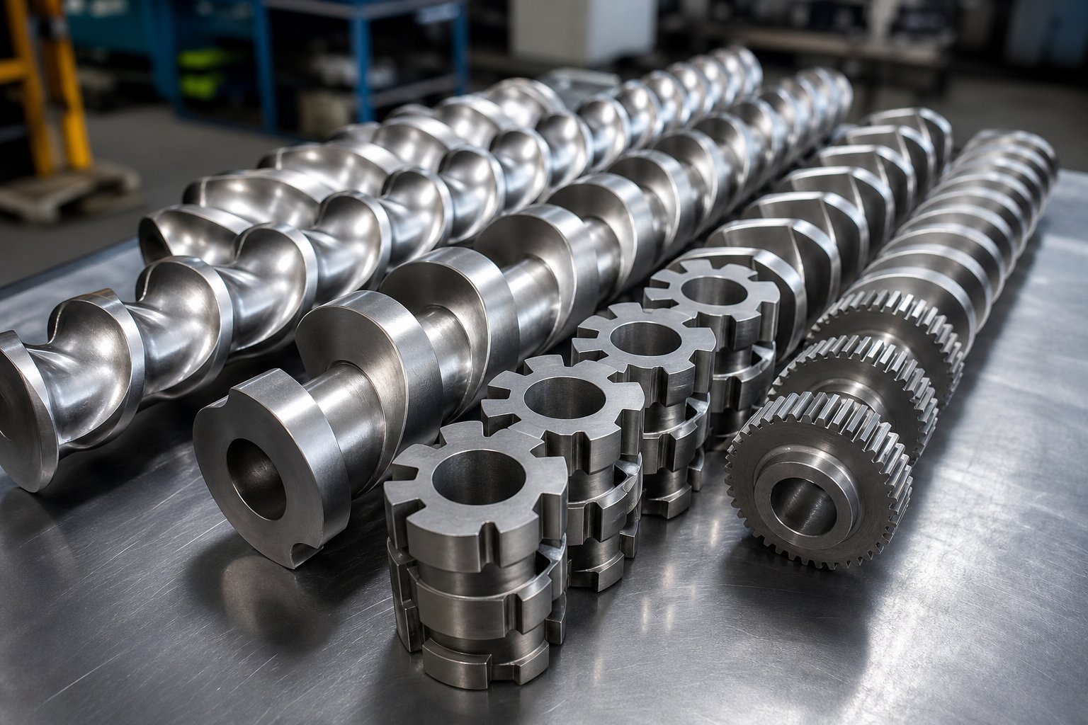 modular screw elements for twin screw extruders including conveying segments kneading blocks and mixing elements