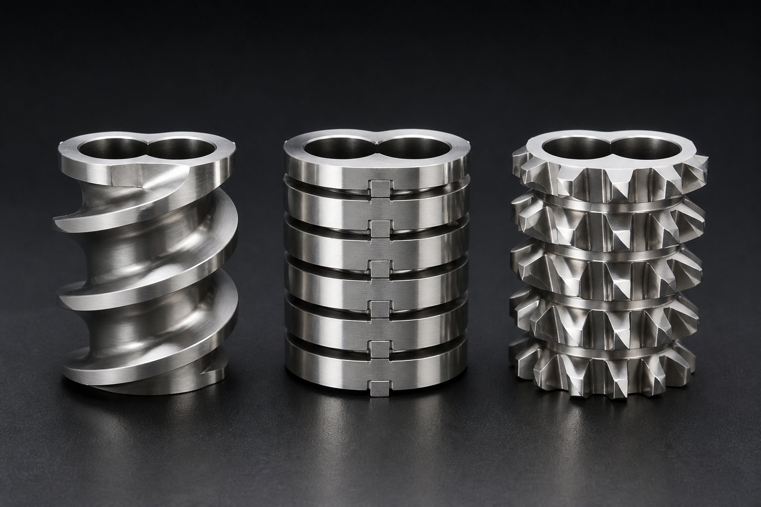 three foundational screw element categories conveying element kneading block and mixing element