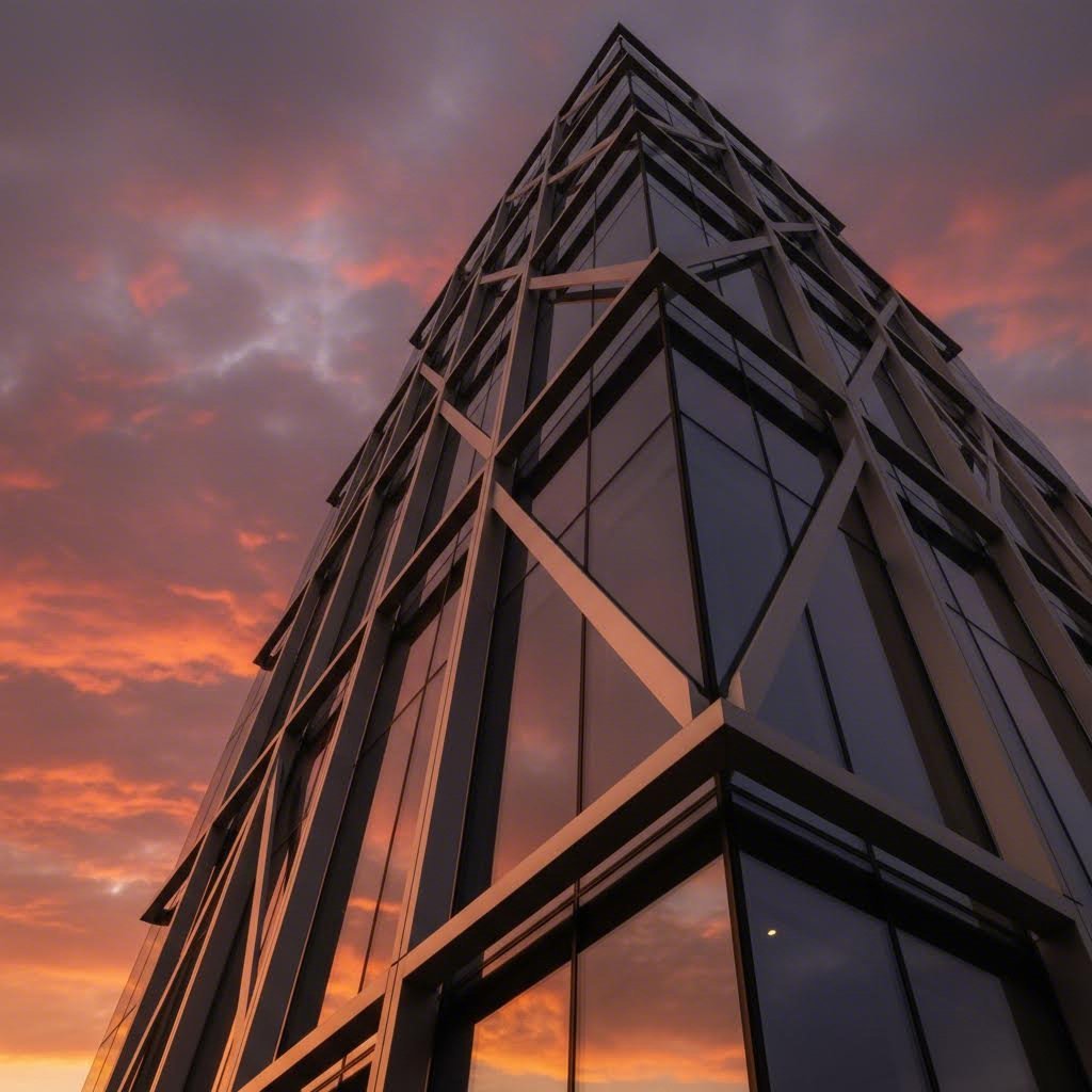 architectural curtain wall system featuring large aluminum structural profiles