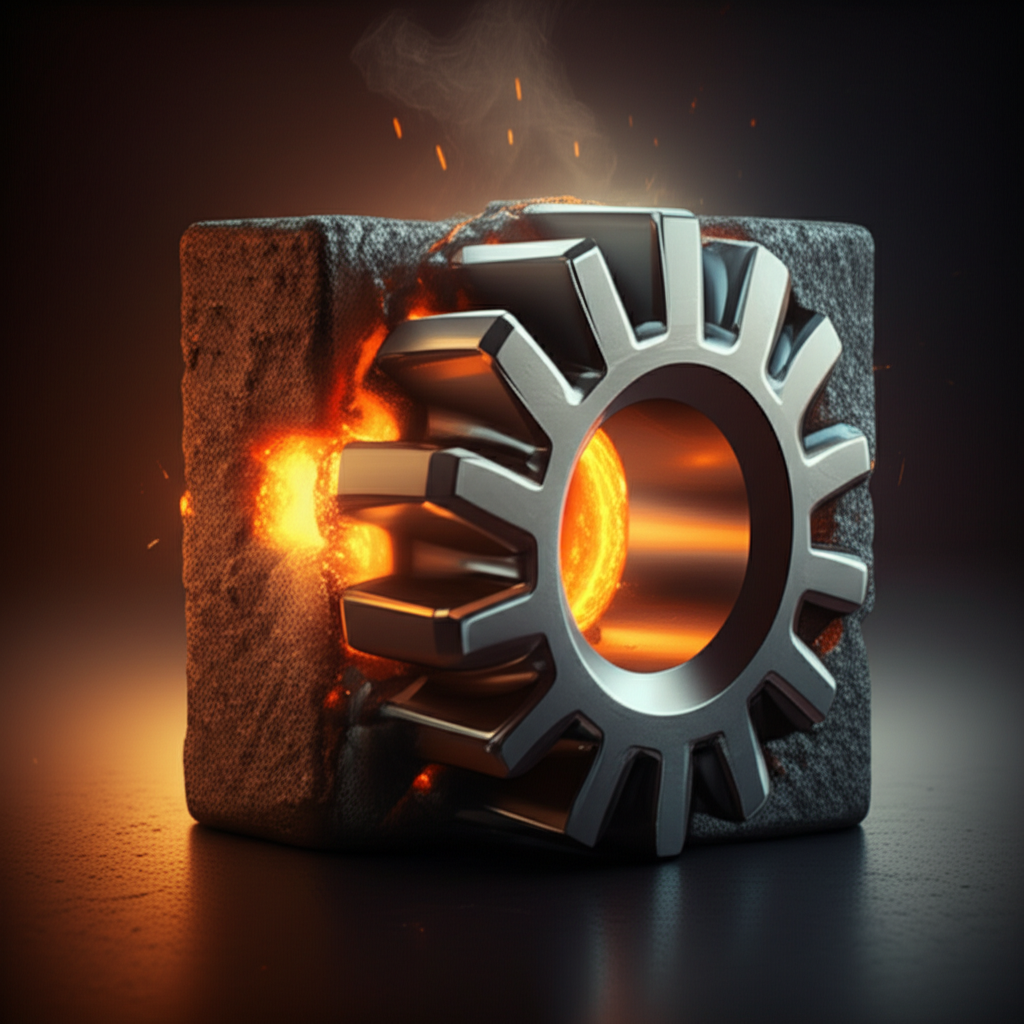 conceptual art showing the transformation of raw metal into a precise forged gear