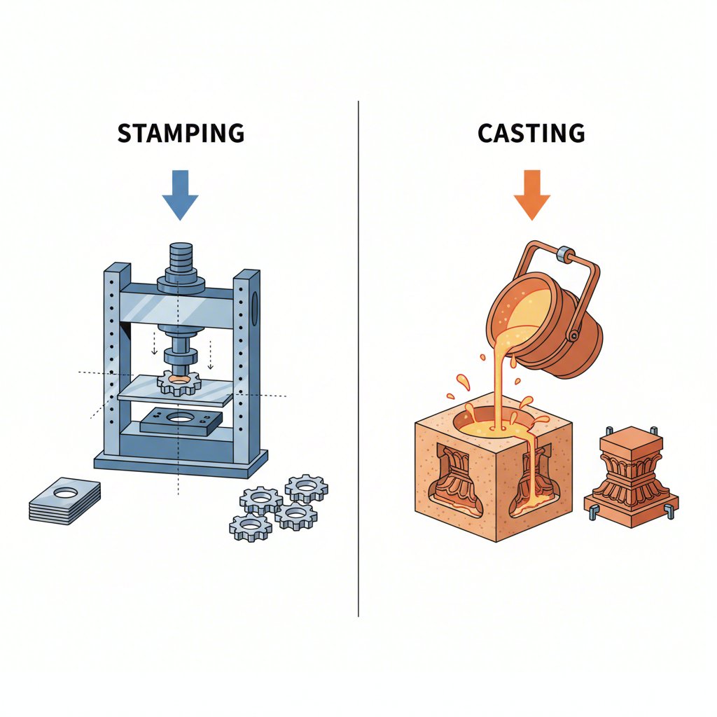 a diagram illustrating the cost effective stamping process versus the casting process for metal parts