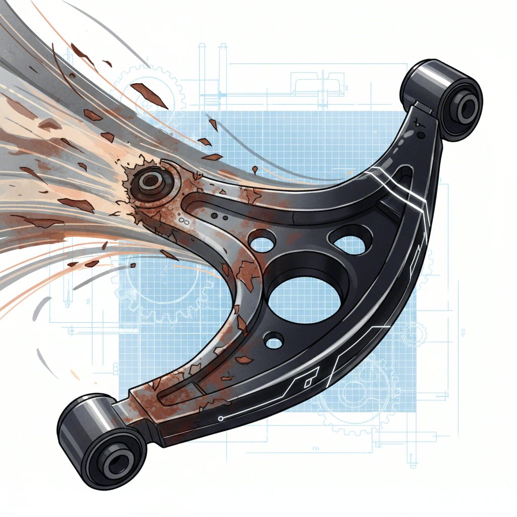 a durable powder coat finish protecting a stamped steel control arm