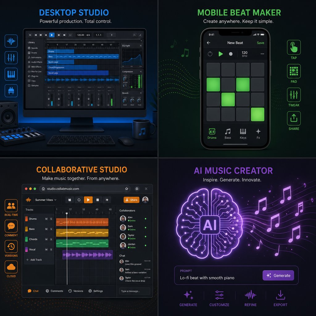 four categories of music making apps from desktop daws to ai powered generators