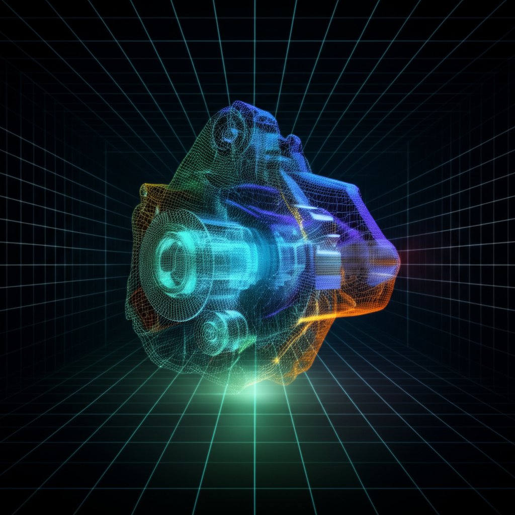 artistic rendering of 3d metrology and quality inspection on a gearbox casing