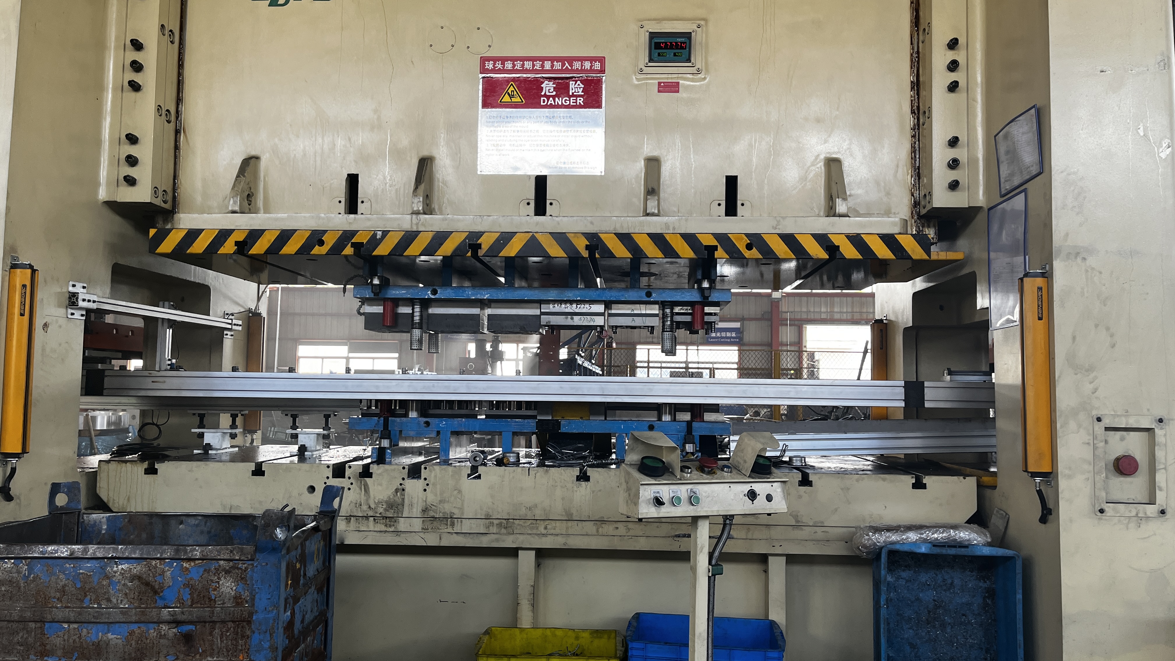 professional sheet metal die setup in a press for precision metal stamping