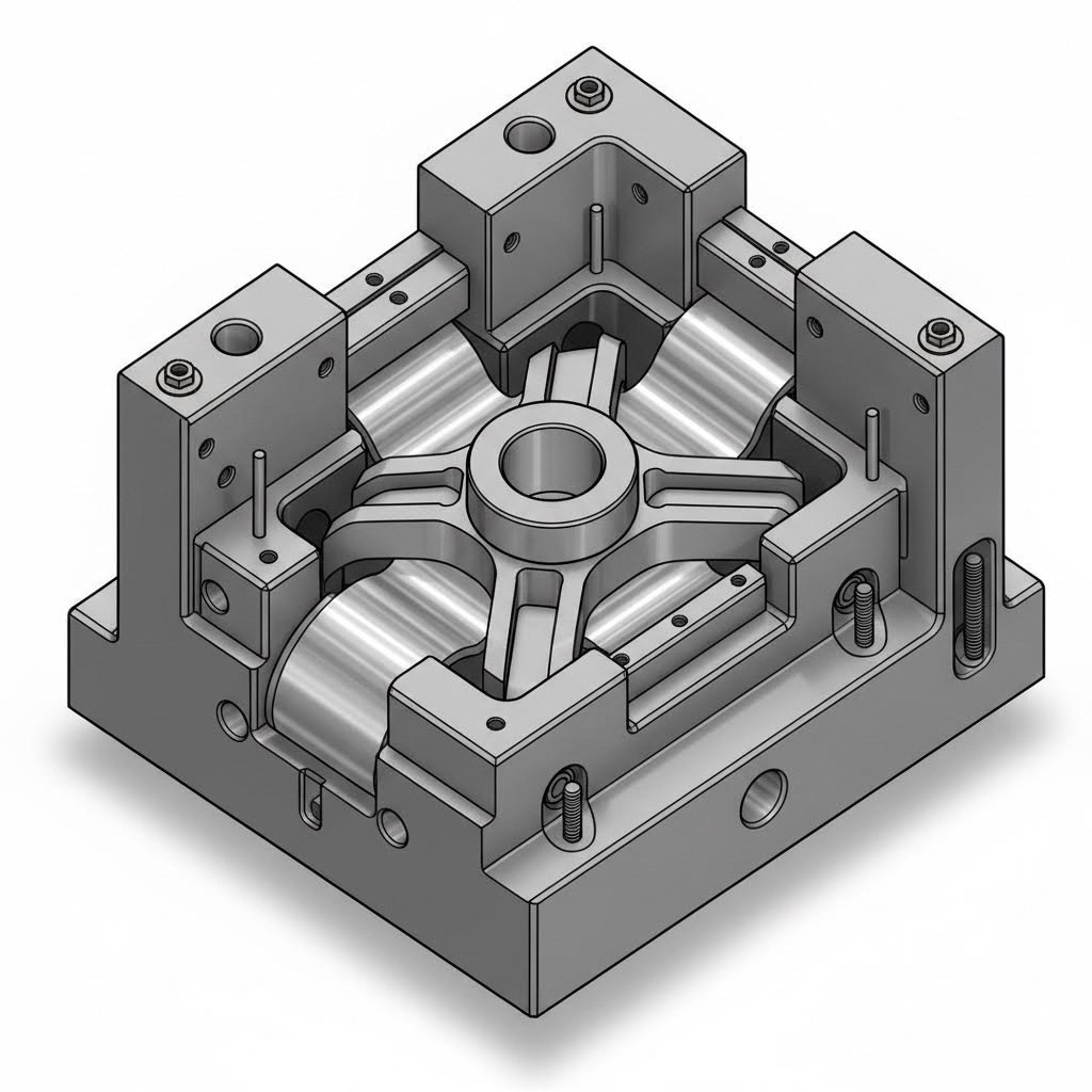 aluminum extrusion die assembly showing complex tooling required for large hollow profiles
