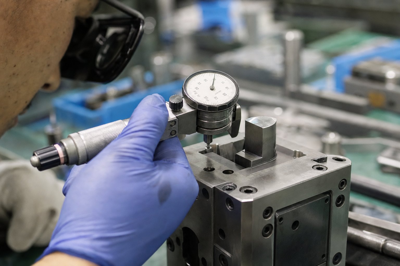 info-1-1 precision measurement inspection of a stamping die punch edge during scheduled preventive maintenance