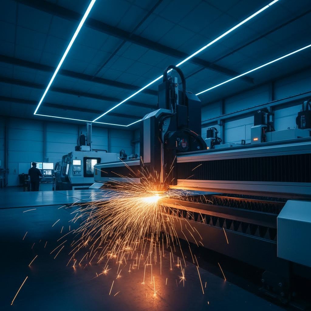 modern fiber laser cutting machine processing steel sheet metal with precision accuracy